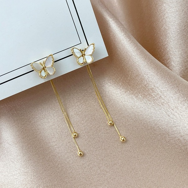 Bulk Jewelry Wholesale gold alloy white butterfly tassel earrings JDC-ES-RL084 Wholesale factory from China YIWU China