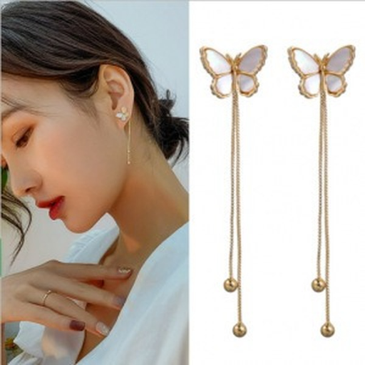 Bulk Jewelry Wholesale gold alloy white butterfly tassel earrings JDC-ES-RL084 Wholesale factory from China YIWU China