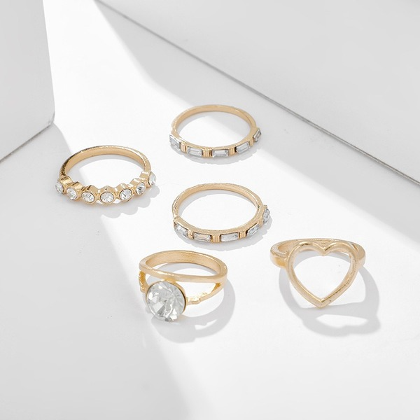 Bulk Jewelry Wholesale gold alloy zircon-encrusted diamond heart-shaped ring 5-piece set JDC-RS-C148 Wholesale factory from China YIWU China