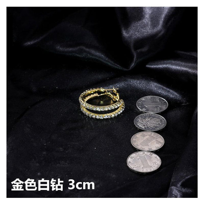 Wholesale gold and silver exaggerated Circle hoop earrings JDC-ES-GSTC021 Earrings JoyasDeChina Golden white diamond 3cm Wholesale Jewelry JoyasDeChina Joyas De China