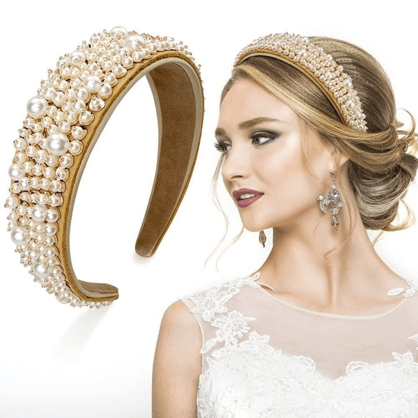Wholesale Gold Baroque Hand Inlaid Pearl Headband JDC-HD-Yangq005 Headband 艳茜 Wholesale Jewelry JoyasDeChina Joyas De China
