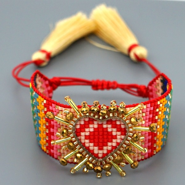 Bulk Jewelry Wholesale gold Bohemian national style rice beads woven wide love bracelet JDC-gbh252 Wholesale factory from China YIWU China