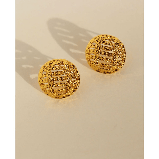 Wholesale Gold Brass Gold Plated Round Stud Earrings Vintage Cutout JDC-ES-BaoLi007 Earrings 宝莉 Wholesale Jewelry JoyasDeChina Joyas De China