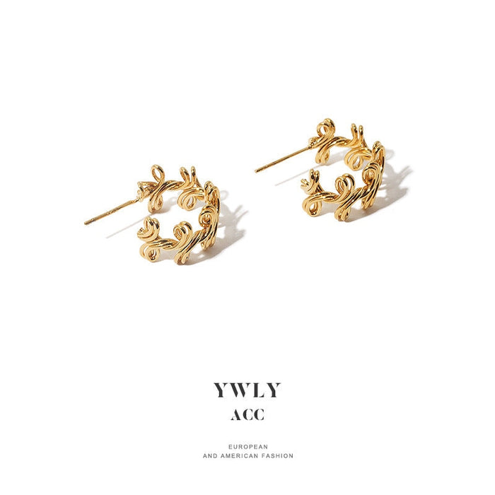 Wholesale Gold Brass Irregular Line Wrap Earrings JDC-ES-YWLY055 Earrings 丽轶 Earrings Wholesale Jewelry JoyasDeChina Joyas De China