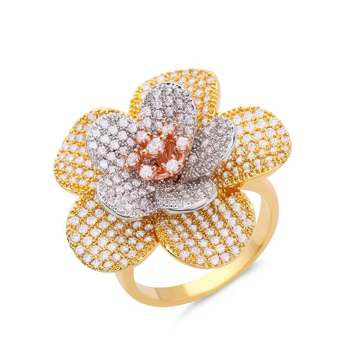 Bulk Jewelry Wholesale gold brass white steel flower core Ring JDC-RS-AS076 Wholesale factory from China YIWU China