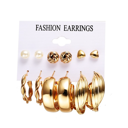 Wholesale gold color alloy earrings 6-piece set JDC-ES-F552 Earrings JoyasDeChina Wholesale Jewelry JoyasDeChina Joyas De China