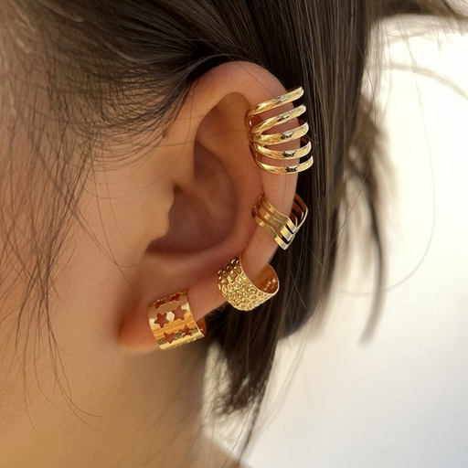 Wholesale gold color C type ear clip alloy earrings 4 piece set JDC-ES-F553 Earrings JoyasDeChina Wholesale Jewelry JoyasDeChina Joyas De China
