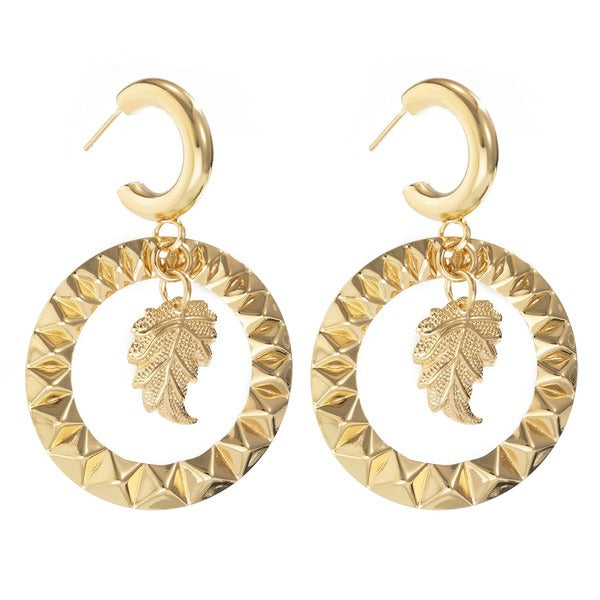 Wholesale gold color leaf iron earrings JDC-ES-DN023 Earrings 道妮 Wholesale Jewelry JoyasDeChina Joyas De China