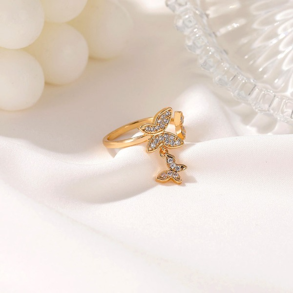 Bulk Jewelry Wholesale gold copper butterfly ring inlaid with zircon JDC-RS-D008 Wholesale factory from China YIWU China