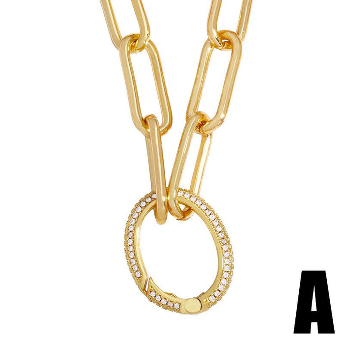 Bulk Jewelry Wholesale gold copper chain inlaid with diamond geometric ellipse splicing Necklaces JDC-NE-AS280 Wholesale factory from China YIWU China