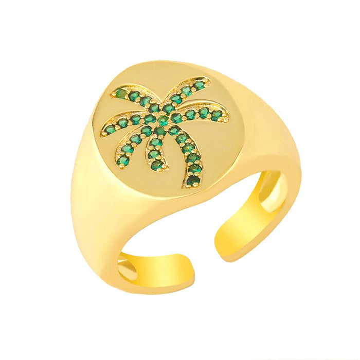 Bulk Jewelry Wholesale gold copper coconut tree Rings JDC-RS-AS069 Wholesale factory from China YIWU China