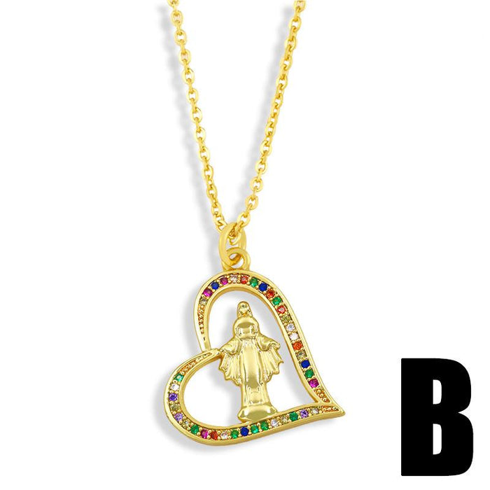 Bulk Jewelry Wholesale gold copper colored zircon Catholic Virgin Moon Heart Necklaces JDC-NE-AS244 Wholesale factory from China YIWU China