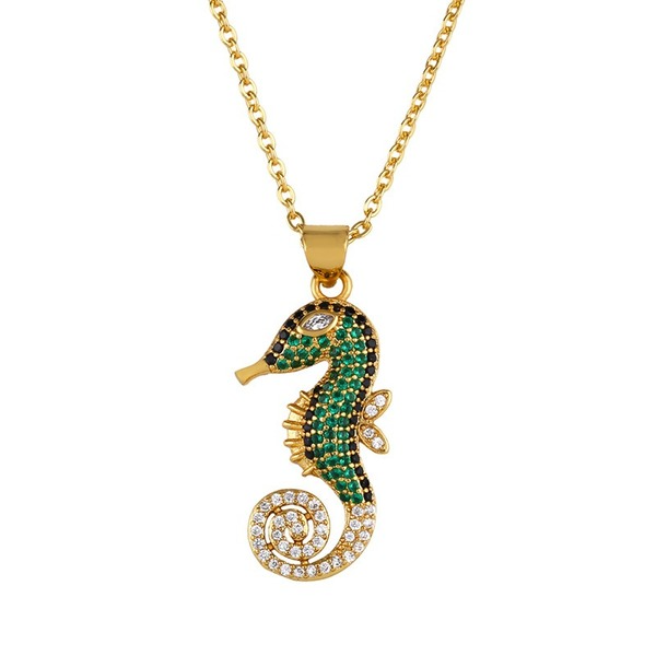 Bulk Jewelry Wholesale gold copper colored zircon lobster sea horse Necklaces JDC-NE-AS269 Wholesale factory from China YIWU China