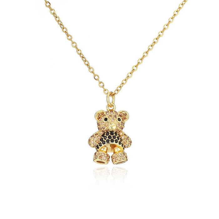 Bulk Jewelry Wholesale gold copper colorful Cute Cartoon Bear micro inlaid Necklaces JDC-NE-ag039 Wholesale factory from China YIWU China