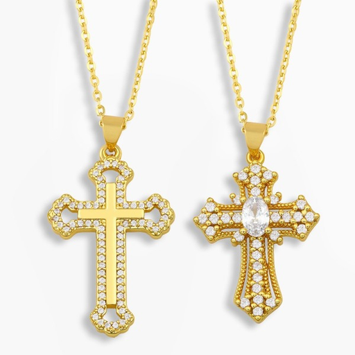 Bulk Jewelry Wholesale gold copper diamond-encrusted cross Necklaces JDC-NE-AS272 Wholesale factory from China YIWU China