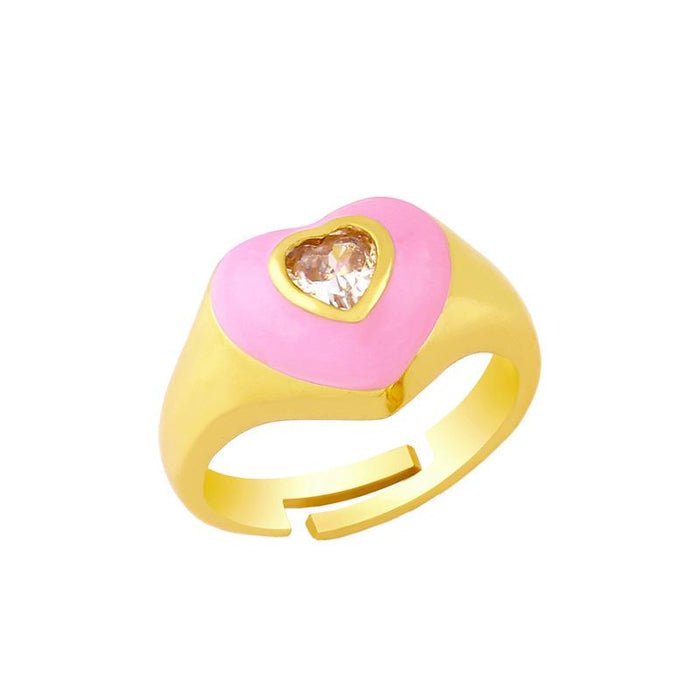 Bulk Jewelry Wholesale gold copper double love dripping oil inlaid zirconium rings JDC-RS-AS254 Wholesale factory from China YIWU China