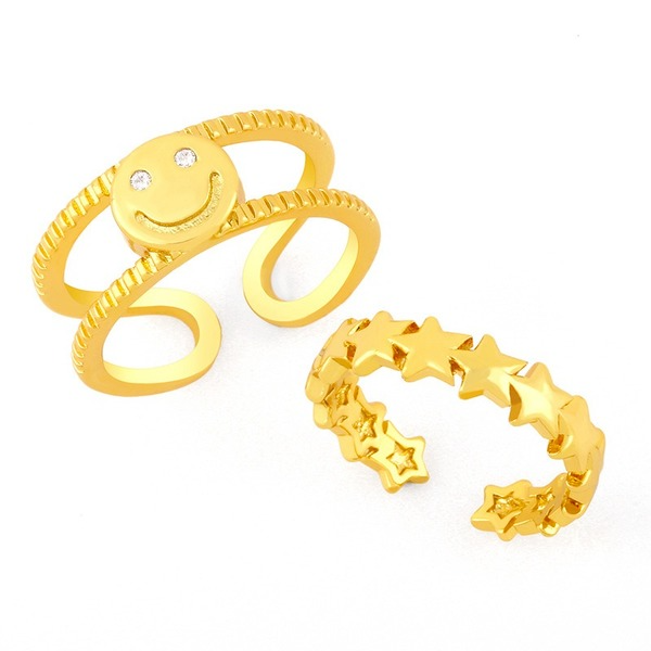 Bulk Jewelry Wholesale gold copper double smiley face ring JDC-RS-AS021 Wholesale factory from China YIWU China
