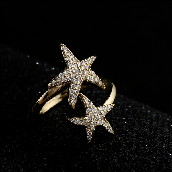 Bulk Jewelry Wholesale gold copper double starfish Rings JDC-RS-ag029 Wholesale factory from China YIWU China