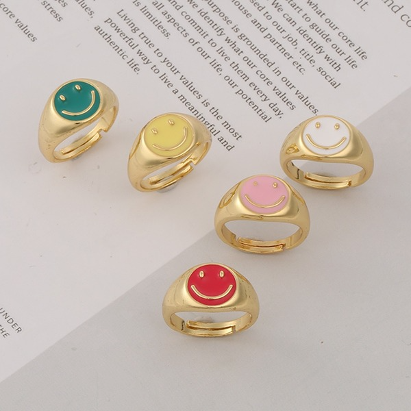 Bulk Jewelry Wholesale gold copper drip oil ring smiley face JDC-RS-HX001 Wholesale factory from China YIWU China