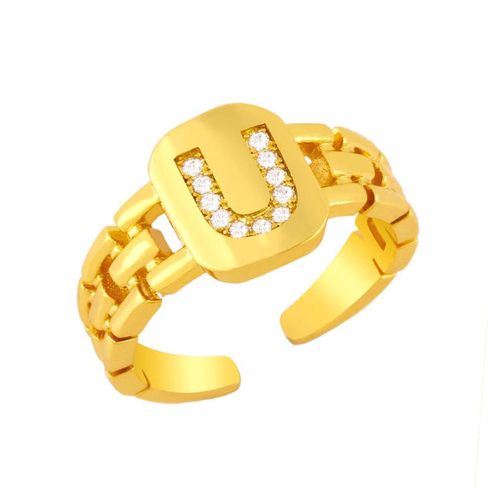 Bulk Jewelry Wholesale gold copper letter ring JDC-RS-AS012 Wholesale factory from China YIWU China