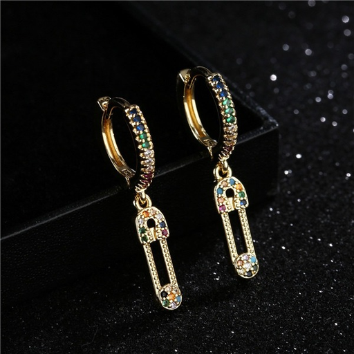 Bulk Jewelry Wholesale gold copper micro-colored zircon paper clip earrings JDC-ES-ag066 Wholesale factory from China YIWU China