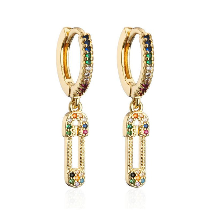 Wholesale gold copper micro-colored zircon paper clip earrings JDC-ES-ag066 Earrings JoyasDeChina 40840 Wholesale Jewelry JoyasDeChina Joyas De China