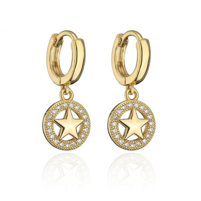 Wholesale gold copper micro-embelled five-pointed star earrings JDC-ES-ag036 Earrings JoyasDeChina 40903 Wholesale Jewelry JoyasDeChina Joyas De China