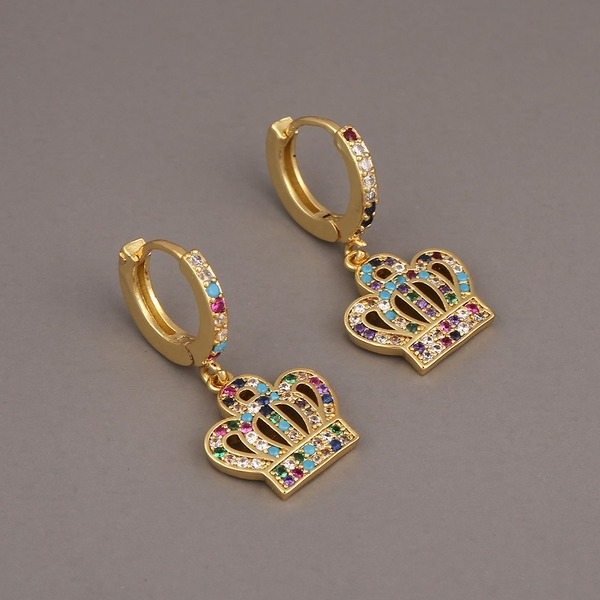 Bulk Jewelry Wholesale gold copper micro-encrusted zircon crown earring JDC-ES-RXHX001 Wholesale factory from China YIWU China