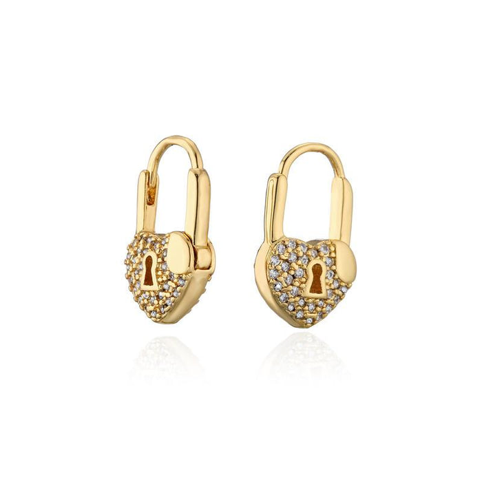 Wholesale gold copper micro-encrusted zircon heart-shaped lock earrings JDC-ES-ag100 Earrings JoyasDeChina 40646 Wholesale Jewelry JoyasDeChina Joyas De China