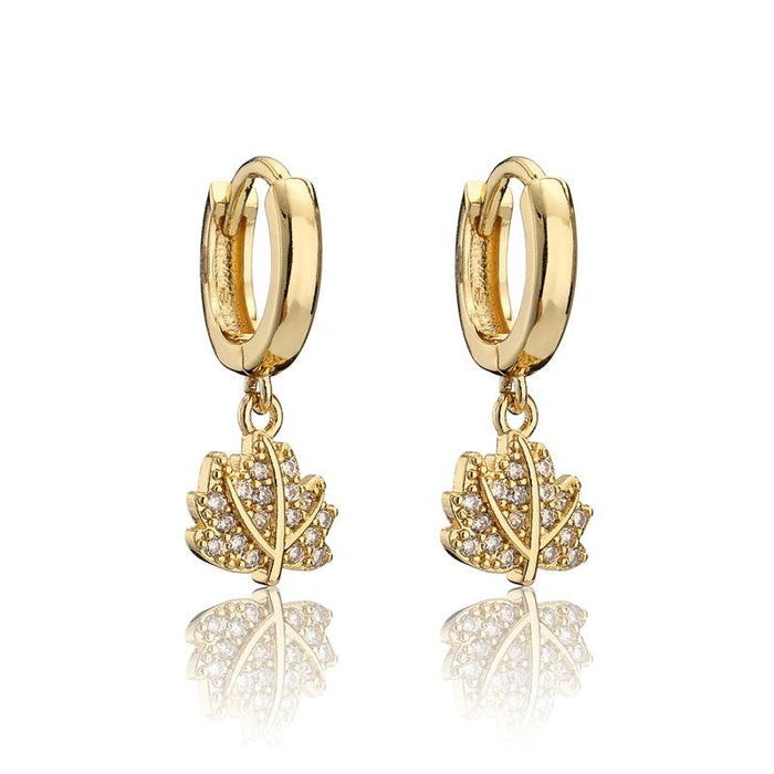 Wholesale gold copper micro-encrusted zircon leaf earrings JDC-ES-ag022 Earrings JoyasDeChina 40939 Wholesale Jewelry JoyasDeChina Joyas De China
