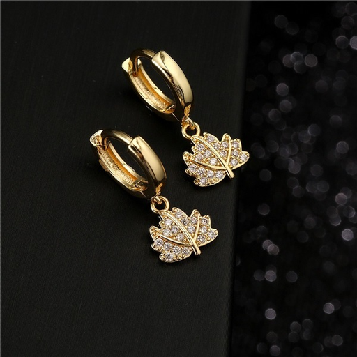 Bulk Jewelry Wholesale gold copper micro-encrusted zircon leaf earrings JDC-ES-ag022 Wholesale factory from China YIWU China