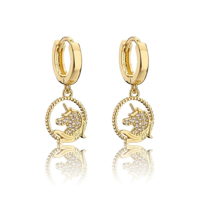 Wholesale gold copper micro-encrusted zircon unicorn earrings JDC-ES-ag018 Earrings JoyasDeChina 40955 Wholesale Jewelry JoyasDeChina Joyas De China