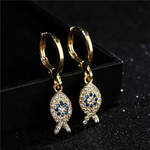 Bulk Jewelry Wholesale gold copper micro inlaid color zirconium cute fish Earrings JDC-ES-ag071 Wholesale factory from China YIWU China