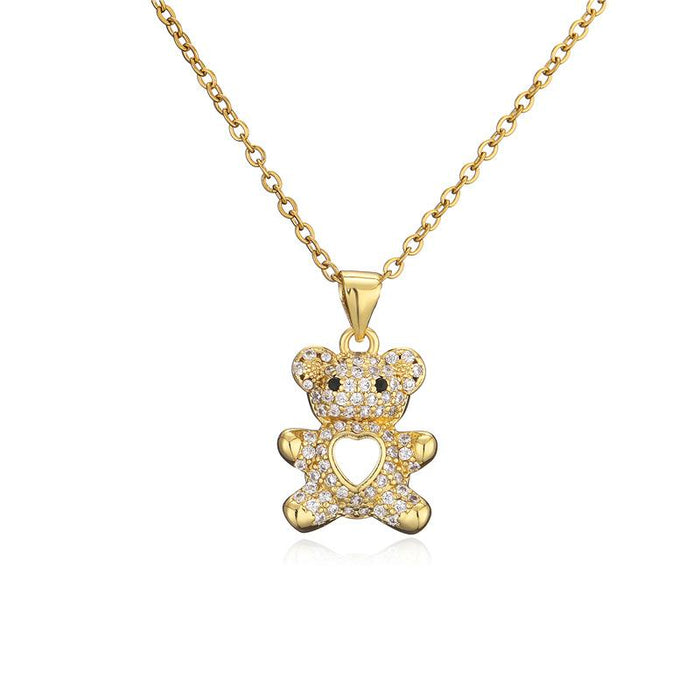 Bulk Jewelry Wholesale gold copper micro inlaid cute bear hollow Love Necklaces JDC-NE-ag040 Wholesale factory from China YIWU China