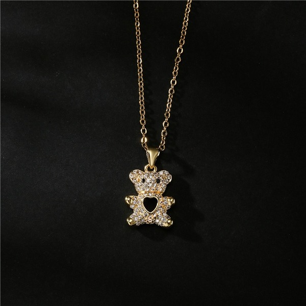 Bulk Jewelry Wholesale gold copper micro inlaid cute bear hollow Love Necklaces JDC-NE-ag040 Wholesale factory from China YIWU China