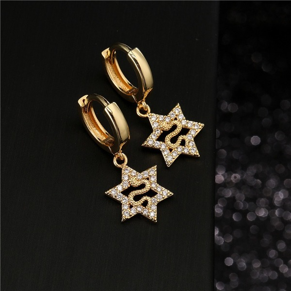 Bulk Jewelry Wholesale gold copper micro inlaid zircon six star awn Snake Earrings JDC-ES-ag013 Wholesale factory from China YIWU China