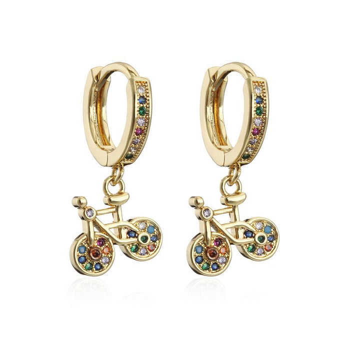 Wholesale gold copper micro-inlaid zirconium bicycle earrings JDC-ES-ag060 Earrings JoyasDeChina 40846 Wholesale Jewelry JoyasDeChina Joyas De China