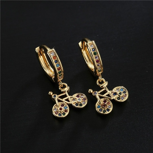 Bulk Jewelry Wholesale gold copper micro-inlaid zirconium bicycle earrings JDC-ES-ag060 Wholesale factory from China YIWU China