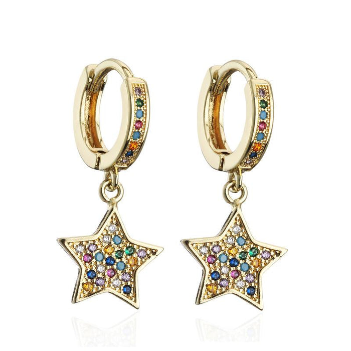 Wholesale gold copper micro inlaid zirconium five pointed star Earrings JDC-ES-ag067 Earrings JoyasDeChina 40848 Wholesale Jewelry JoyasDeChina Joyas De China