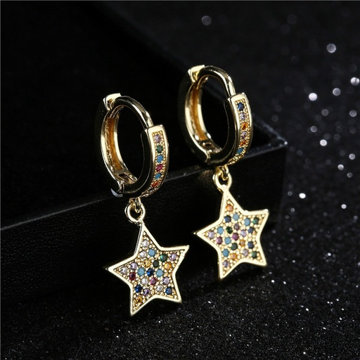 Bulk Jewelry Wholesale gold copper micro inlaid zirconium five pointed star Earrings JDC-ES-ag067 Wholesale factory from China YIWU China