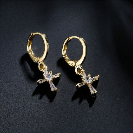 Bulk Jewelry Wholesale gold copper micro-set AAA zircon cross cross earrings JDC-ES-ag078 Wholesale factory from China YIWU China