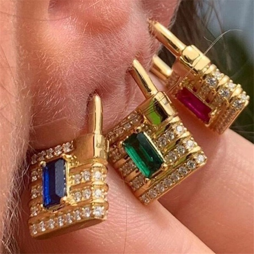 Bulk Jewelry Wholesale gold copper micro-set colored zircon minimal lock earrings JDC-ES-ag110 Wholesale factory from China YIWU China