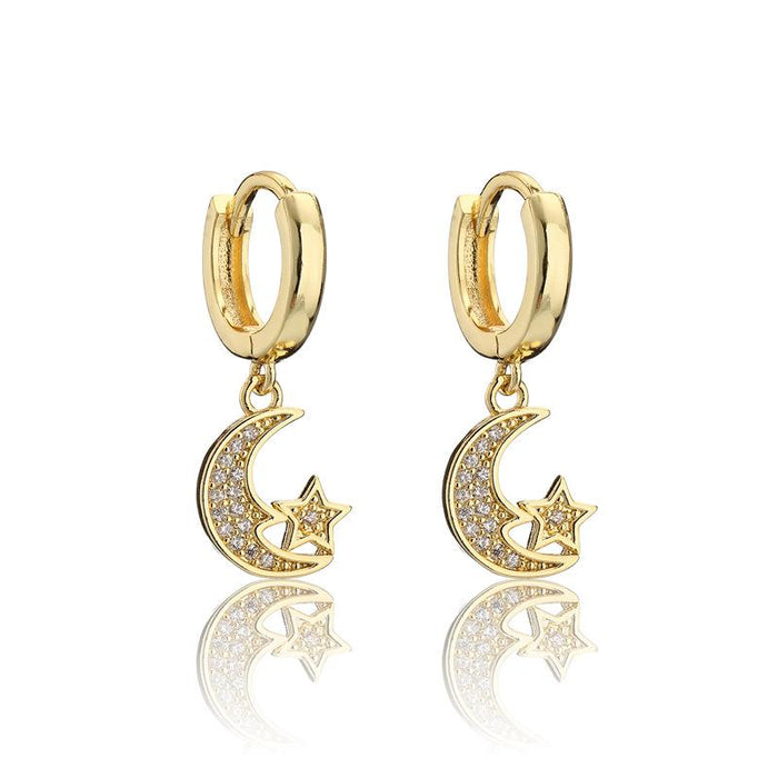 Wholesale gold copper micro-set zircon star moon earrings JDC-ES-ag021 Earrings JoyasDeChina 40940 Wholesale Jewelry JoyasDeChina Joyas De China