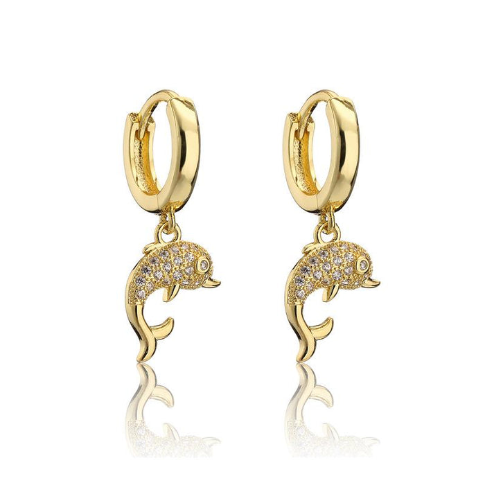 Wholesale gold copper micro zircon Dolphin Earrings JDC-ES-ag019 Earrings JoyasDeChina 40948 Wholesale Jewelry JoyasDeChina Joyas De China