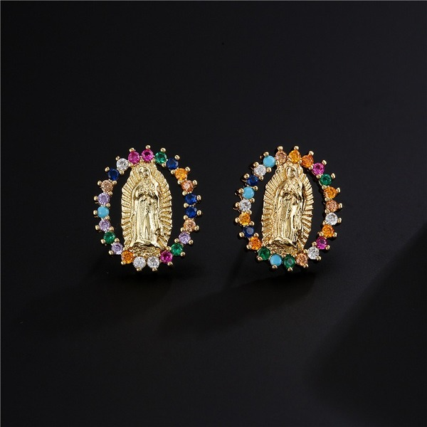 Bulk Jewelry Wholesale gold copper micro zircon Virgin Mary Earrings JDC-ES-ag042 Wholesale factory from China YIWU China
