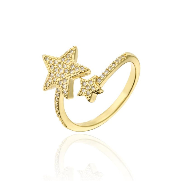 Bulk Jewelry Wholesale gold copper open double five-pointed star shape rings JDC-RS-ag122 Wholesale factory from China YIWU China
