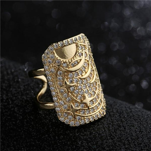 Bulk Jewelry Wholesale gold copper star and moon carved pattern copper micro-inlaid Rings JDC-RS-ag057 Wholesale factory from China YIWU China