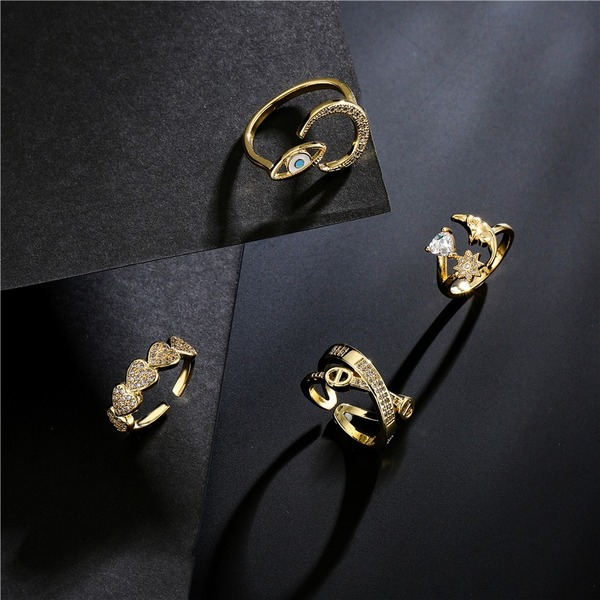 Bulk Jewelry Wholesale gold copper star moon love zircon rings JDC-RS-ag124 Wholesale factory from China YIWU China