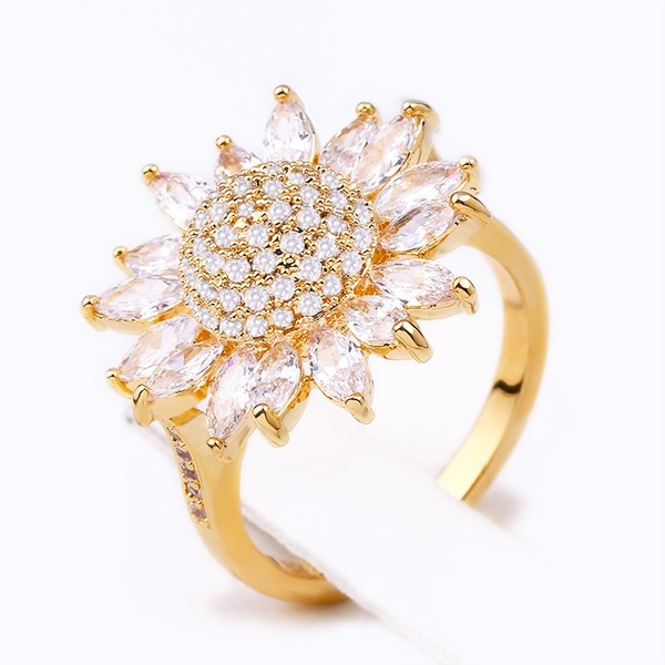 Bulk Jewelry Wholesale gold copper zircon sunflower Rings JDC-RS-AS225 Wholesale factory from China YIWU China