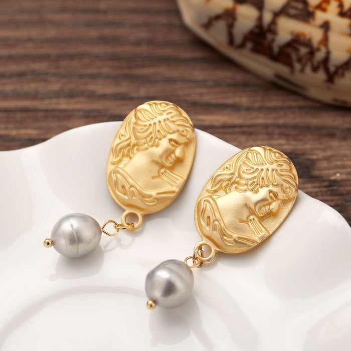 Wholesale gold crystal pearl irregular Earrings JDC-ES-F321 Earrings JoyasDeChina C14-03-47 Oval Seal Ash fresh water pearl Wholesale Jewelry JoyasDeChina Joyas De China